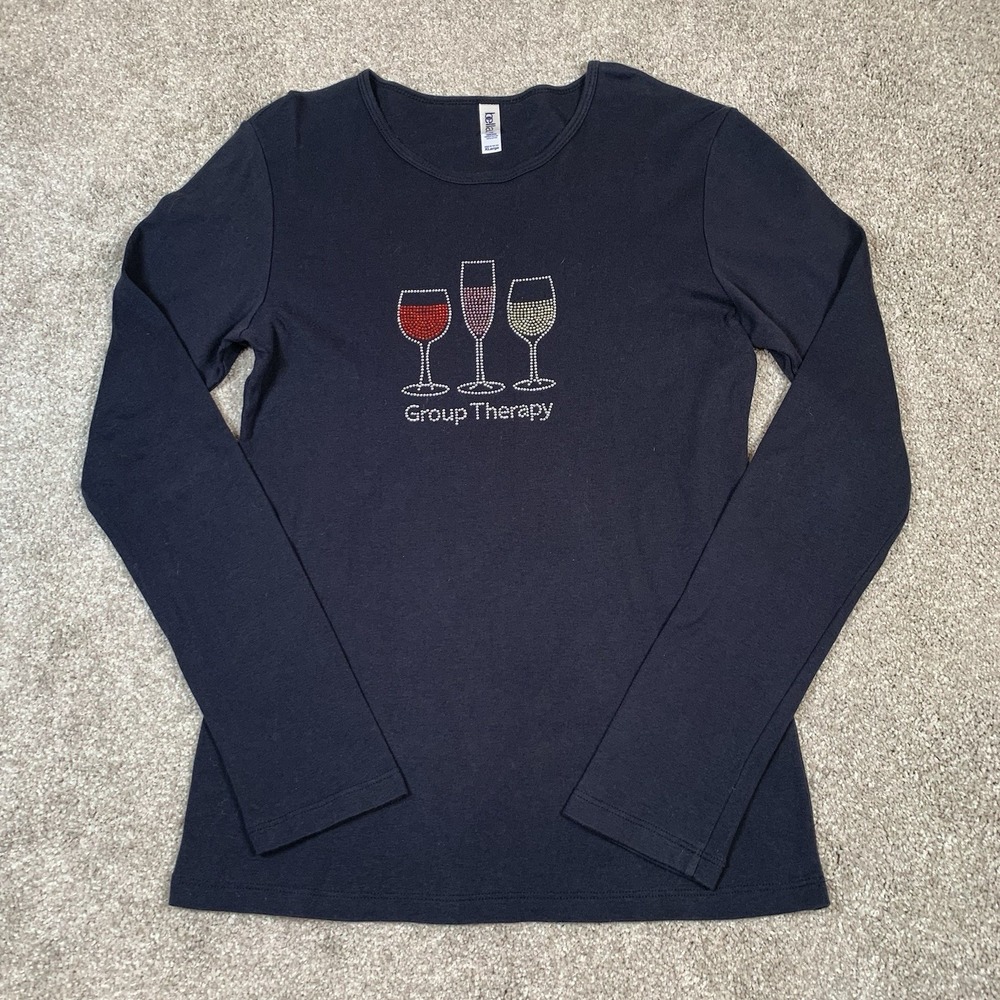BELLA Women Long Sleeve Group Therapy‎ Wine Glass Sparkle Girls Trip Lt Black XL